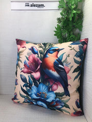 Graceful Sparrow Design Digital Print Cushion Cover - 16x16 Inches