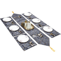 Modern Gray Velvet 7 Pcs Table Runner Set with Cutlery Pockets by Alezam