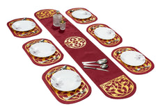 Luxury Maroon Velvet Dining Table Runner and Mat Set 7 Pieces by Alezam