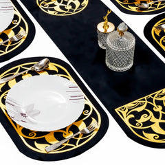 Luxury Black Velvet Dining Table Runner with Matching Placemats 7 Pieces by Alezam
