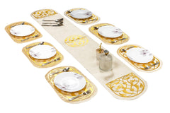 Luxury Skin Offwhite Velvet Table Runner and Dining Mat Set 7 Pieces by Alezam