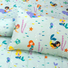Girls Mermaid Theme Bedding Set with Comforter and Pillow Cover