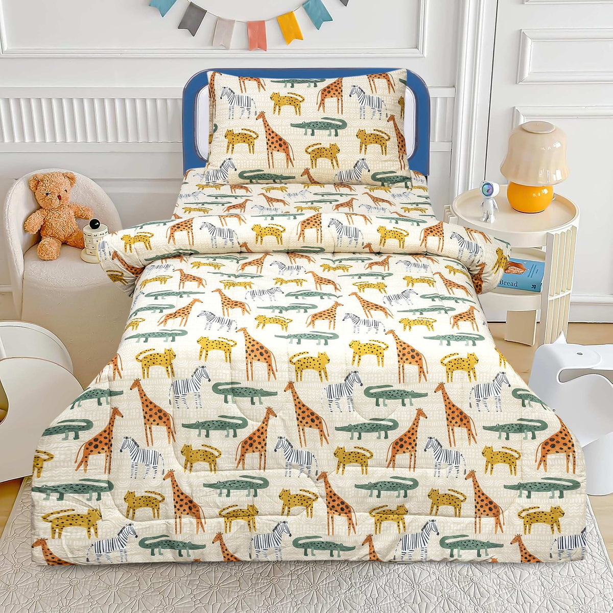 Kids Safari Animal Bedding Set with Pillow Cover and Comforter by Alezam