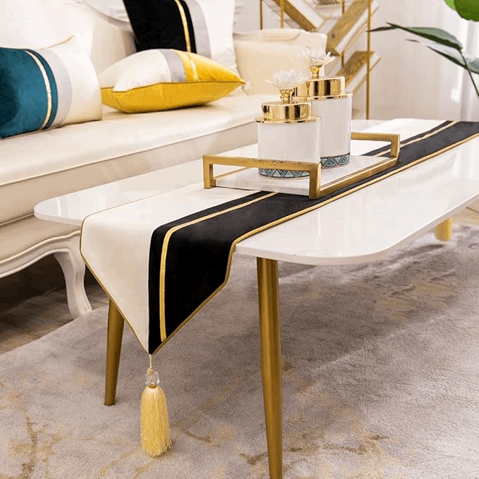 Premium Velvet Table Runner Black & White – Soft, Stylish & Durable