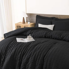 Alezam Crinkle Cotton Black 6-PC Duvet Cover Set – Perfect for All Seasons