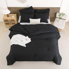 Alezam Crinkle Cotton Black 6-PC Duvet Cover Set – Perfect for All Seasons