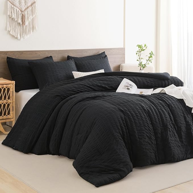 Alezam Crinkle Cotton Black 6-PC Duvet Cover Set – Perfect for All Seasons