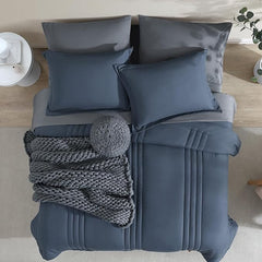 Super Microfiber Full Size Comforter Set - 6 Piece Blue Gray Bedding Set