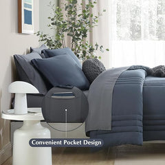 Super Microfiber Full Size Comforter Set - 6 Piece Blue Gray Bedding Set