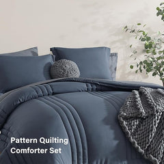 Super Microfiber Full Size Comforter Set - 6 Piece Blue Gray Bedding Set