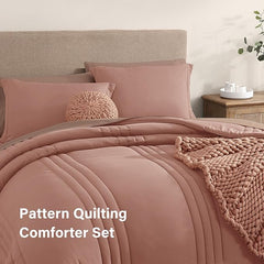 Super Microfiber Full Size Comforter Set - 6 Piece Clay Pink Bedding Set