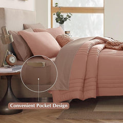 Super Microfiber Full Size Comforter Set - 6 Piece Clay Pink Bedding Set