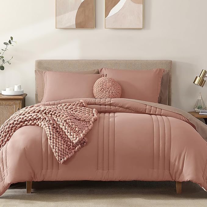 Super Microfiber Full Size Comforter Set - 6 Piece Clay Pink Bedding Set