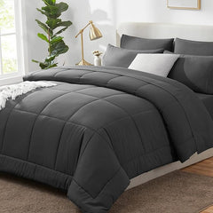 King Size Soft Cotton 6-Piece Dark Gray Comforter Set for Winter