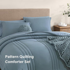 Super Microfiber Full Size Comforter Set - 6 Piece Dusty Blue Bedding Set