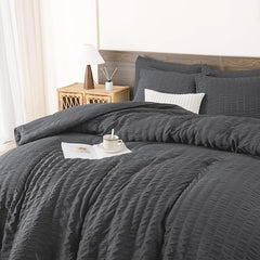 Alezam Crinkle Cotton Gray 6-PC Duvet Cover Set – Perfect for All Seasons