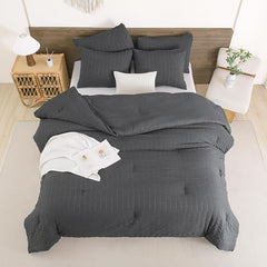 Alezam Crinkle Cotton Gray 6-PC Duvet Cover Set – Perfect for All Seasons