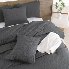 Alezam Crinkle Cotton Gray 6-PC Duvet Cover Set – Perfect for All Seasons