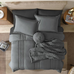 Super Microfiber Full Size Comforter Set - 6 Piece Gray Bedding Set