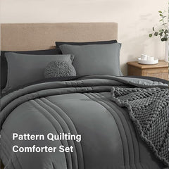 Super Microfiber Full Size Comforter Set - 6 Piece Gray Bedding Set