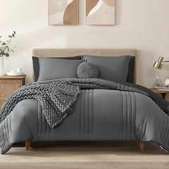 Super Microfiber Full Size Comforter Set - 6 Piece Gray Bedding Set