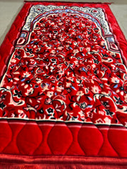 Premium Velvet Quilted Prayer Mat Jumbo Size — Red