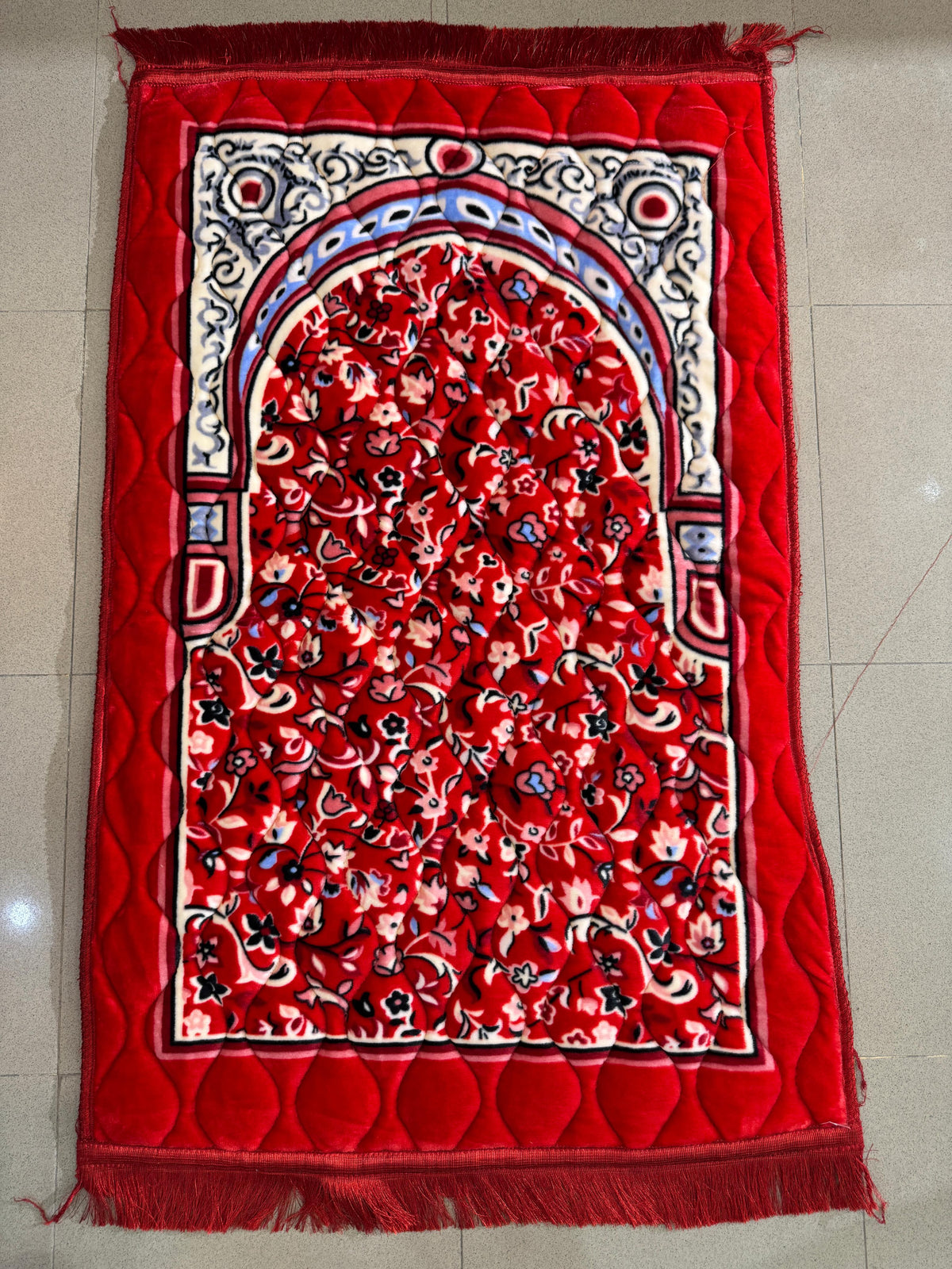 Premium Velvet Quilted Prayer Mat Jumbo Size — Red