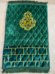 Premium Velvet Quilted Prayer Mat Jumbo Size — Green & Golden