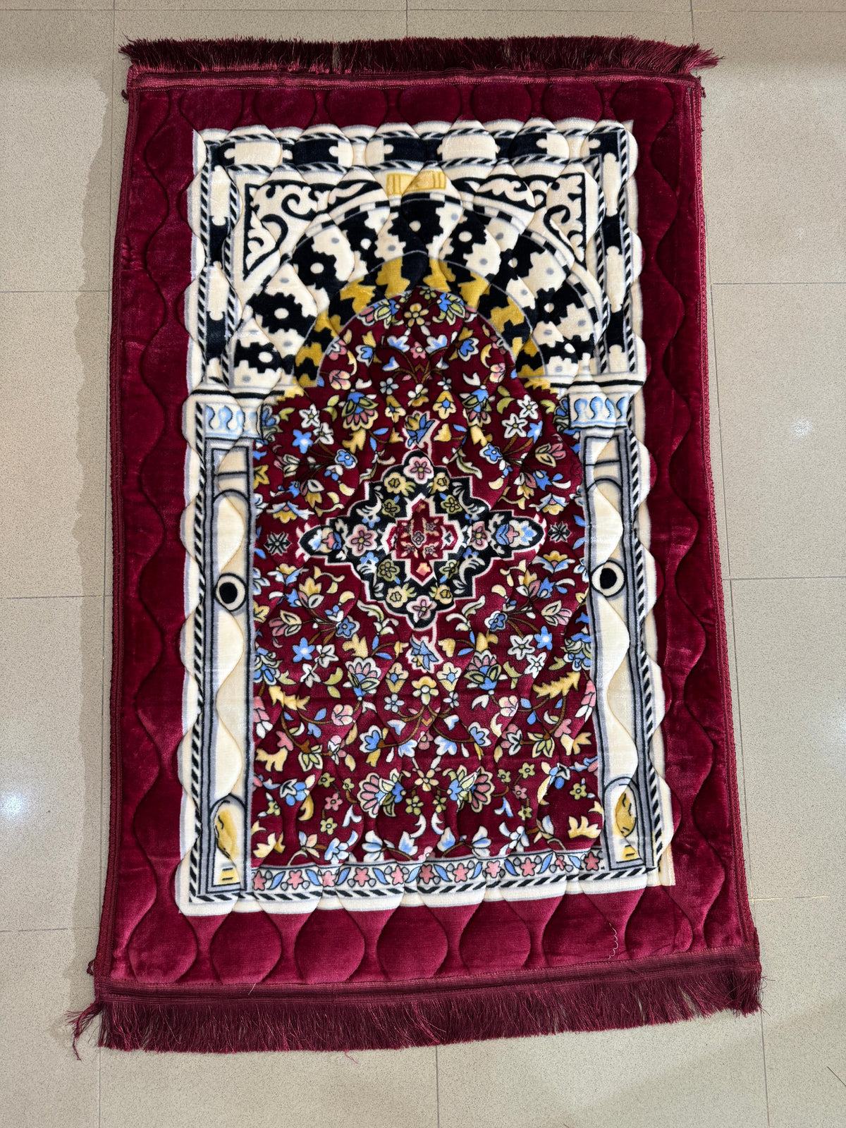 Premium Velvet Quilted Prayer Mat Jumbo Size — Mahroon