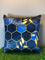 Luxury Digital Print Cushion Cover with Navy Blue and Gold Hexagons