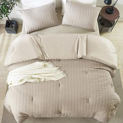 Alezam Crinkle Cotton Khaki 6-PC Duvet Cover Set – Perfect for All Seasons