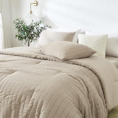 Alezam Crinkle Cotton Khaki 6-PC Duvet Cover Set – Perfect for All Seasons