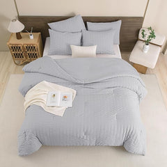 Alezam Crinkle Cotton Light Gray 6-PC Duvet Cover Set – Perfect for All Seasons