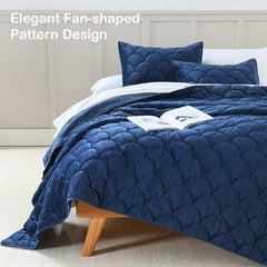 Luxury Velvet King Size 3-Piece Quilted Navy Blue Comforter Set