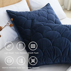 Luxury Velvet King Size 3-Piece Quilted Navy Blue Comforter Set