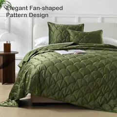 Luxury Velvet King Size 3-Piece Quilted Olive Green Comforter Set