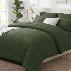 King Size Soft Cotton 6-Piece Olive Green Comforter Set for Winter