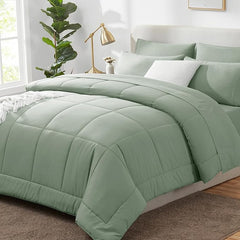 King Size Soft Cotton 6-Piece Sage Green Comforter Set for Winter