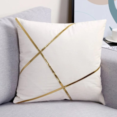 Modern Velvet Pillow Cover – Gold Line Art 16x16