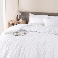 Alezam Crinkle Cotton White 6-PC Duvet Cover Set – Perfect for All Seasons