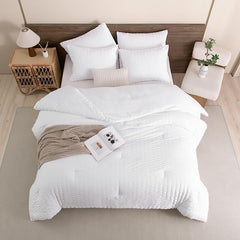 Alezam Crinkle Cotton White 6-PC Duvet Cover Set – Perfect for All Seasons