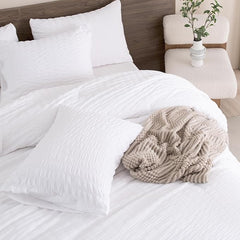 Alezam Crinkle Cotton White 6-PC Duvet Cover Set – Perfect for All Seasons