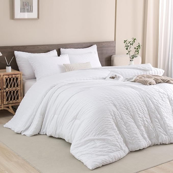 Alezam Crinkle Cotton White 6-PC Duvet Cover Set – Perfect for All Seasons