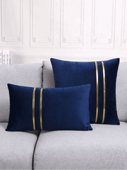 Premium Velvet Cushion Set – Black with Dual Gold Stripes