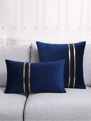 Premium Velvet Cushion Set – Black with Dual Gold Stripes